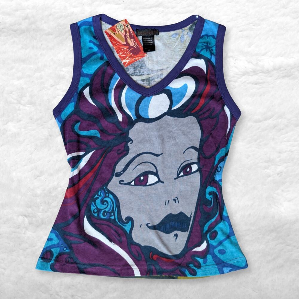 rare nwt vintage y2k hayes spanish knitwear graphic art tank top m